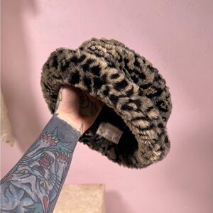 Vintage Leopard Faux Fur Winter Hat Made in Canada